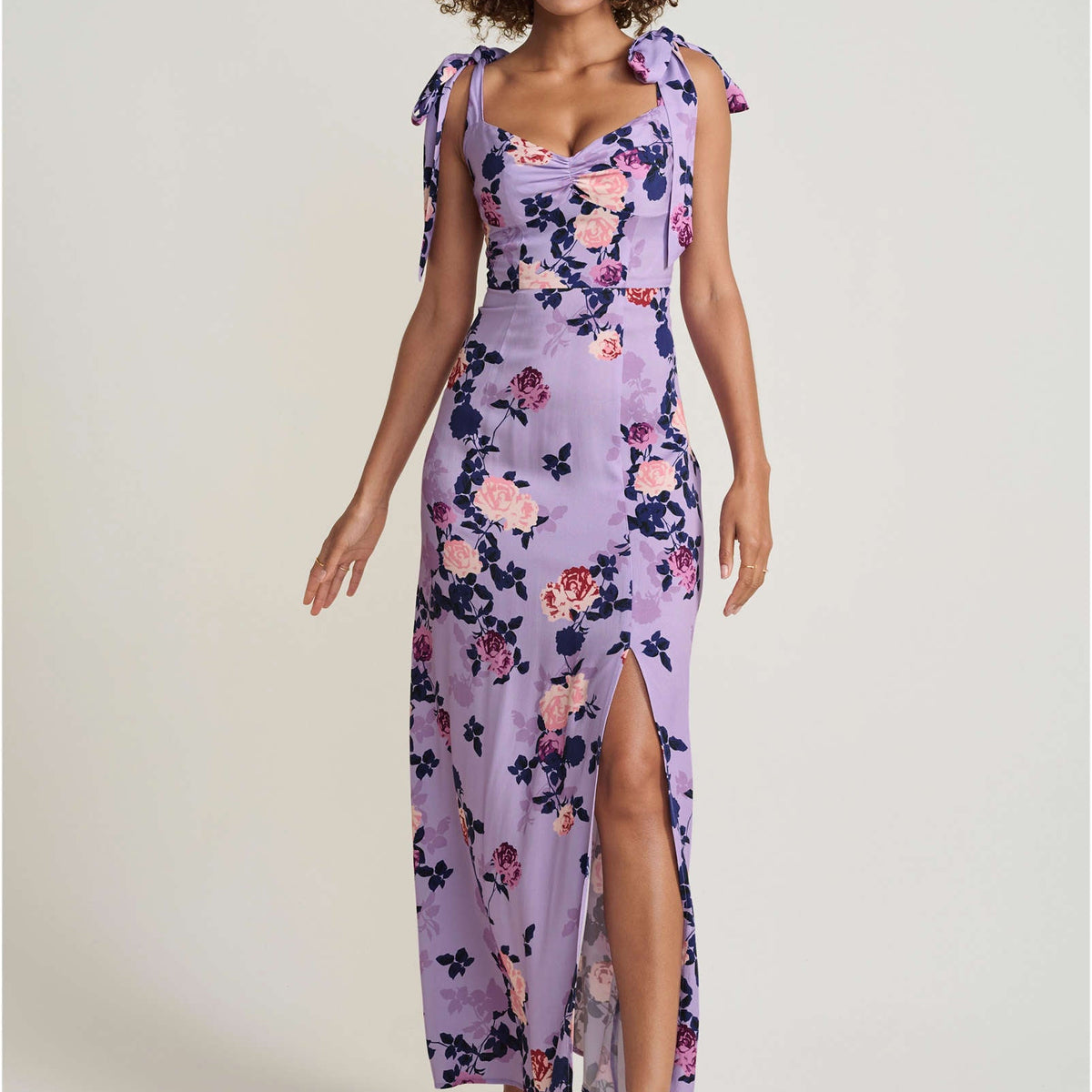 off-the-shoulder maxi dress - purple multi reviews Tie Shoulder Maxi Dress