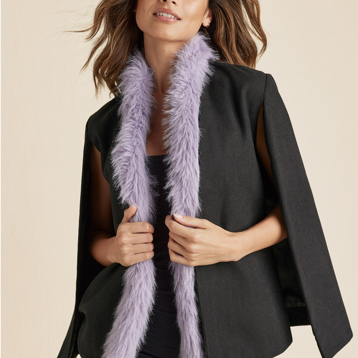 Amethyst jacquard Faux Fur Cape One Size main image 1