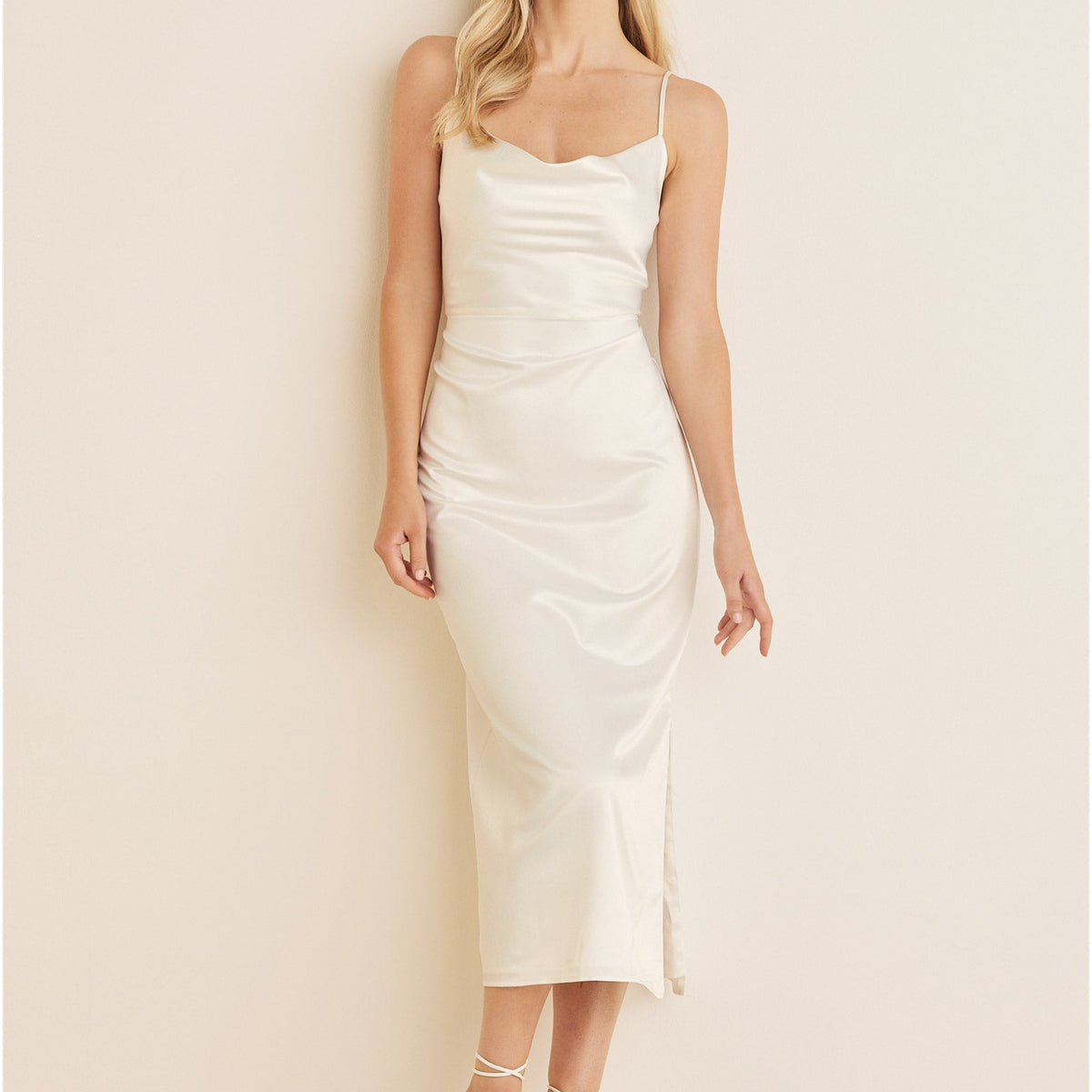 VENUS Cowl Neck Slip Dress | Off White