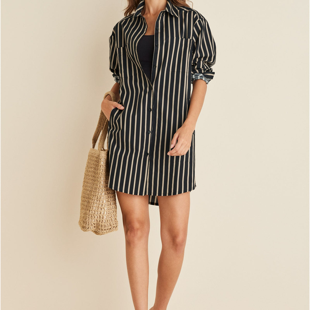 black striped t shirt dress long sleeve Shirt Dress
