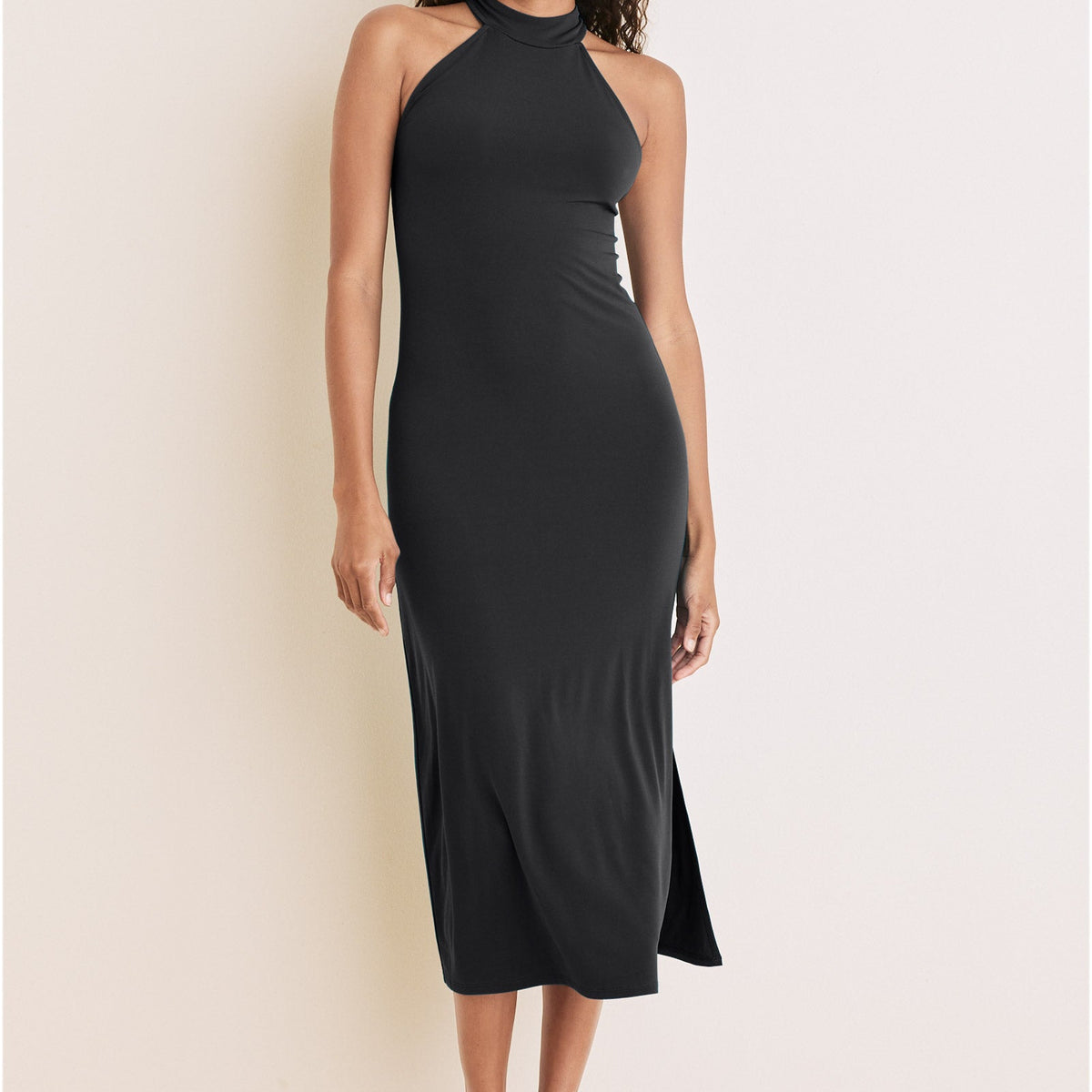 ladies high neck dress Jumper Fitted Jumper Dress With High Collar Black Women Morgan it will make you look very sexy Lanetta | Black Ruched High-Neck