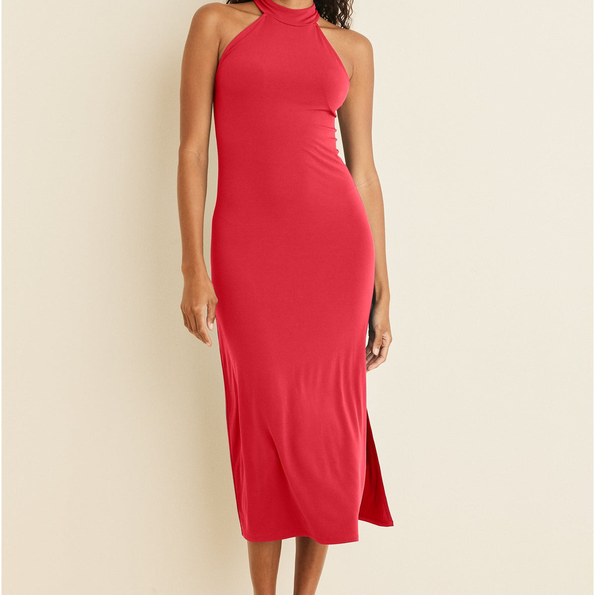 high neck red midi dress VENUS High Neck Midi Dress | Red