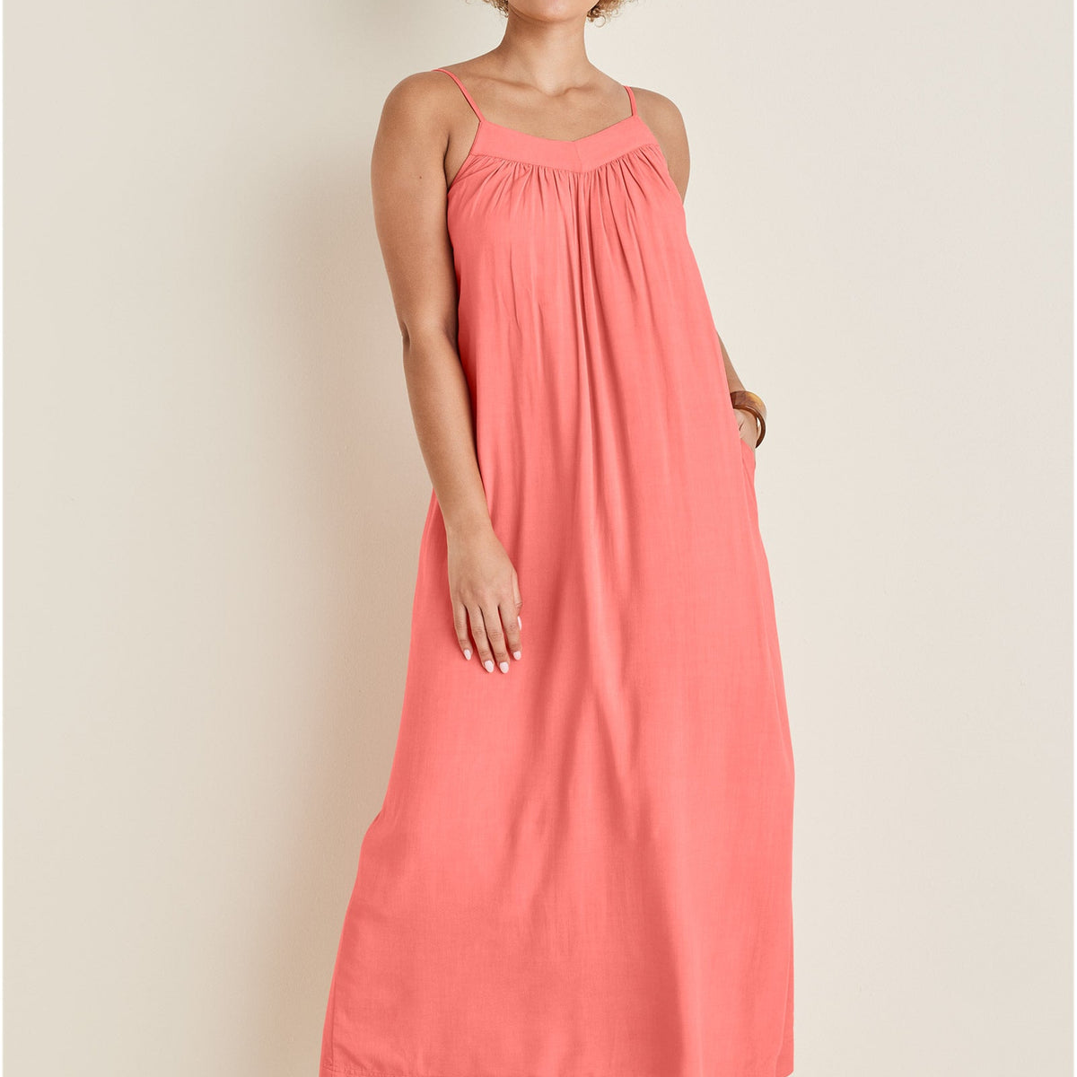 Charming V-neck Cap Sleeves Open Back Maxi Dresses with Slit Coral