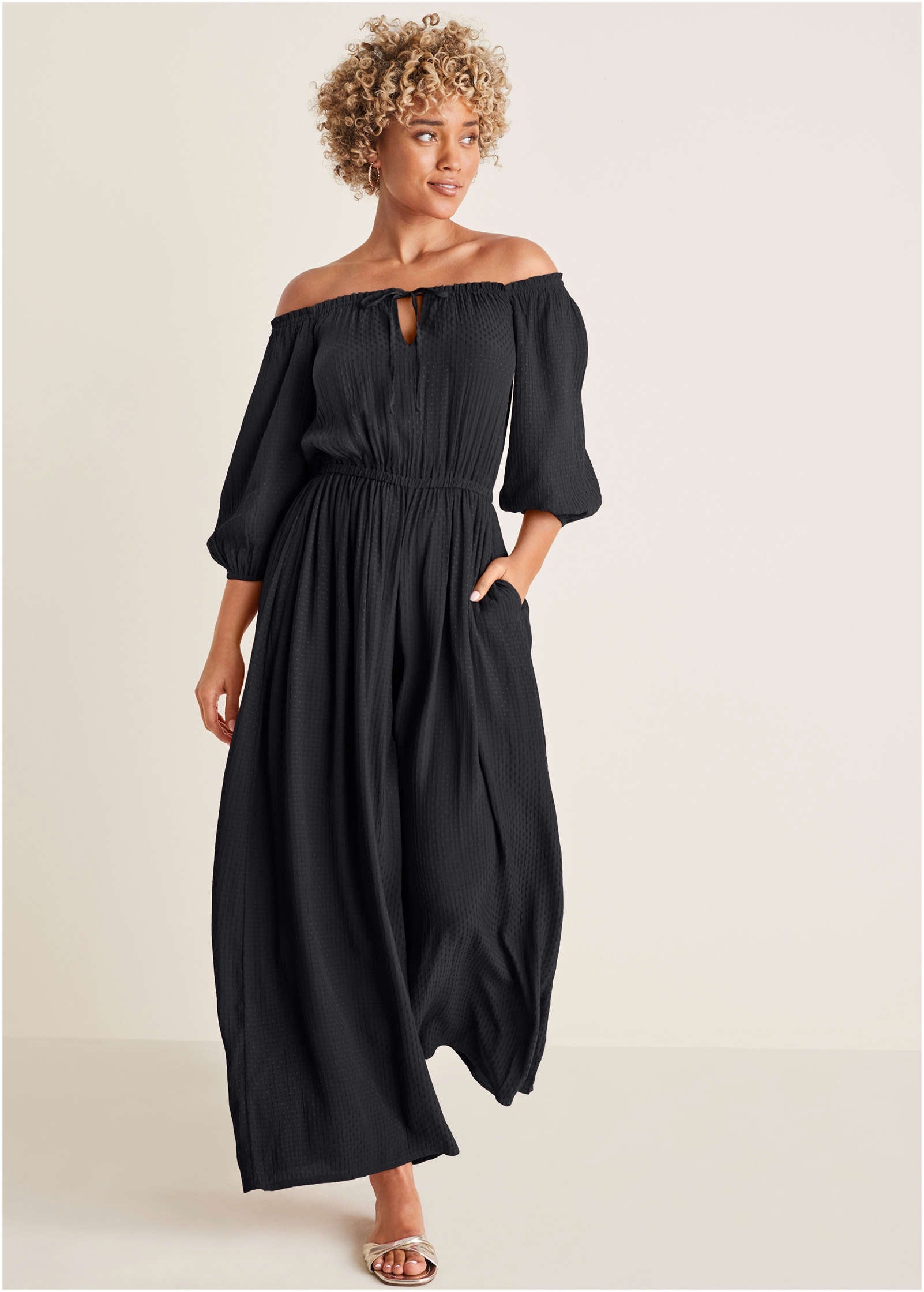 Off-The-Shoulder Jumpsuit - Jet Black – Venus Fashion