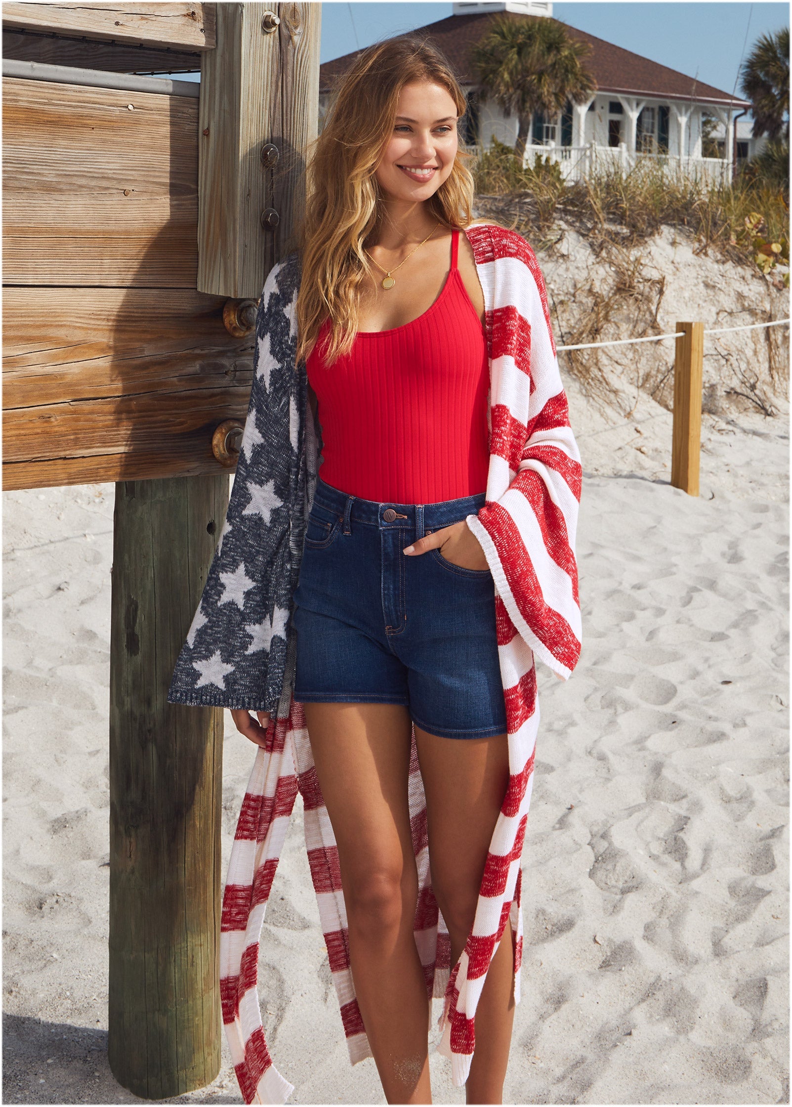 Cotton Americana Cardigan - Racing Red Multi – VENUS