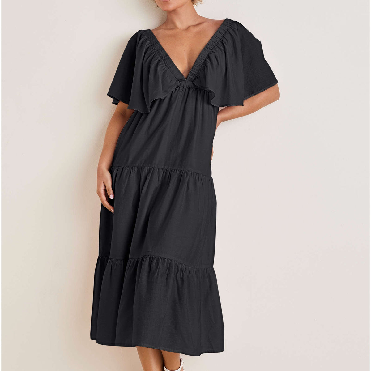 midi dress crinkle premium VENUS Crinkle Midi Dress | Black