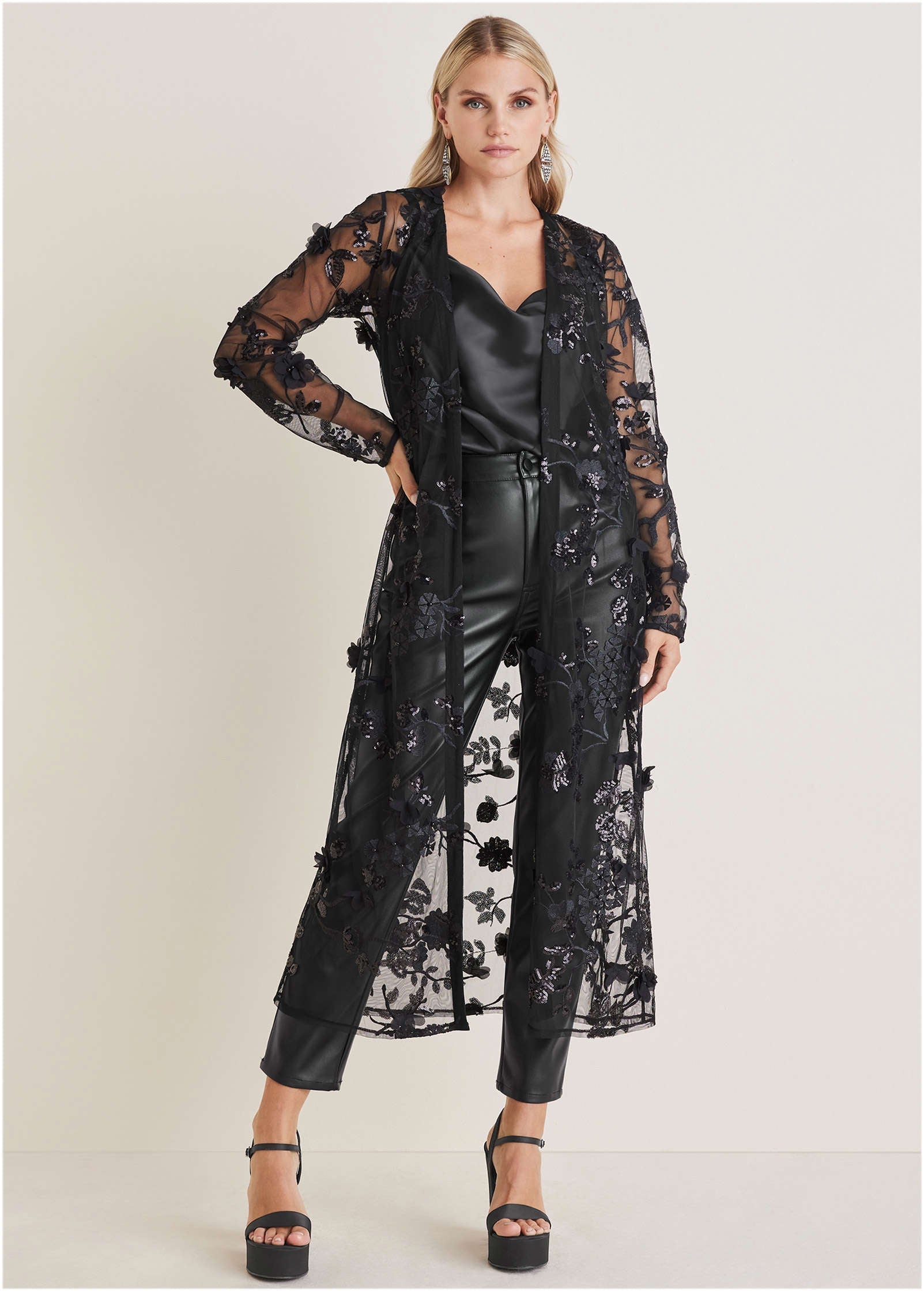 Beaded Lace Long Jacket - Jet Black – VENUS