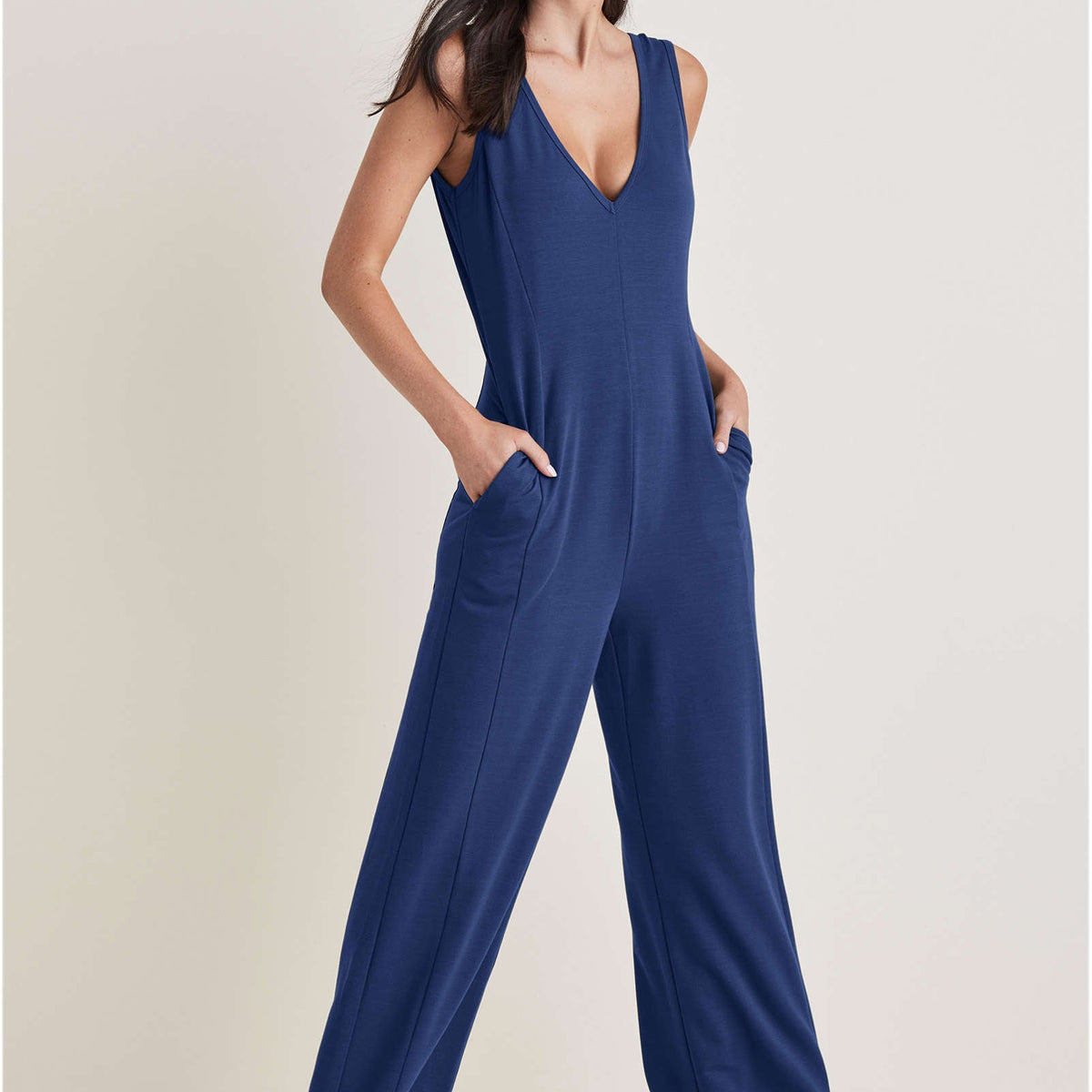 FLONIFY Blue V-Neck Twist Strap Jumpsuit For Women