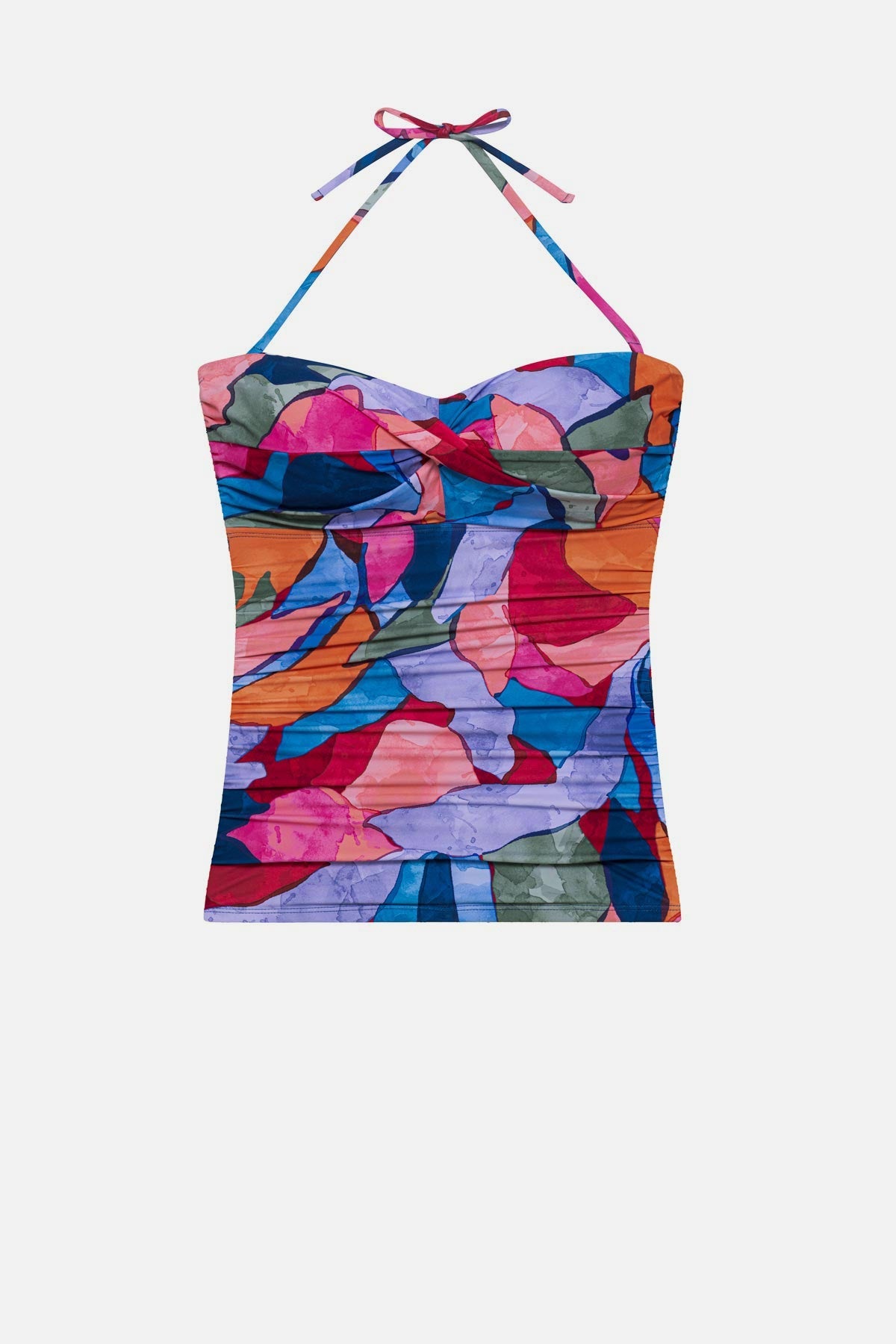 Bandeau style multicolored abstract print tankini top
