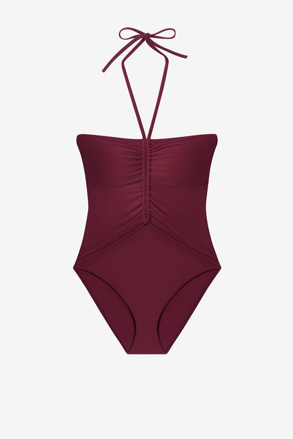 Dark red one-piece swimsuit