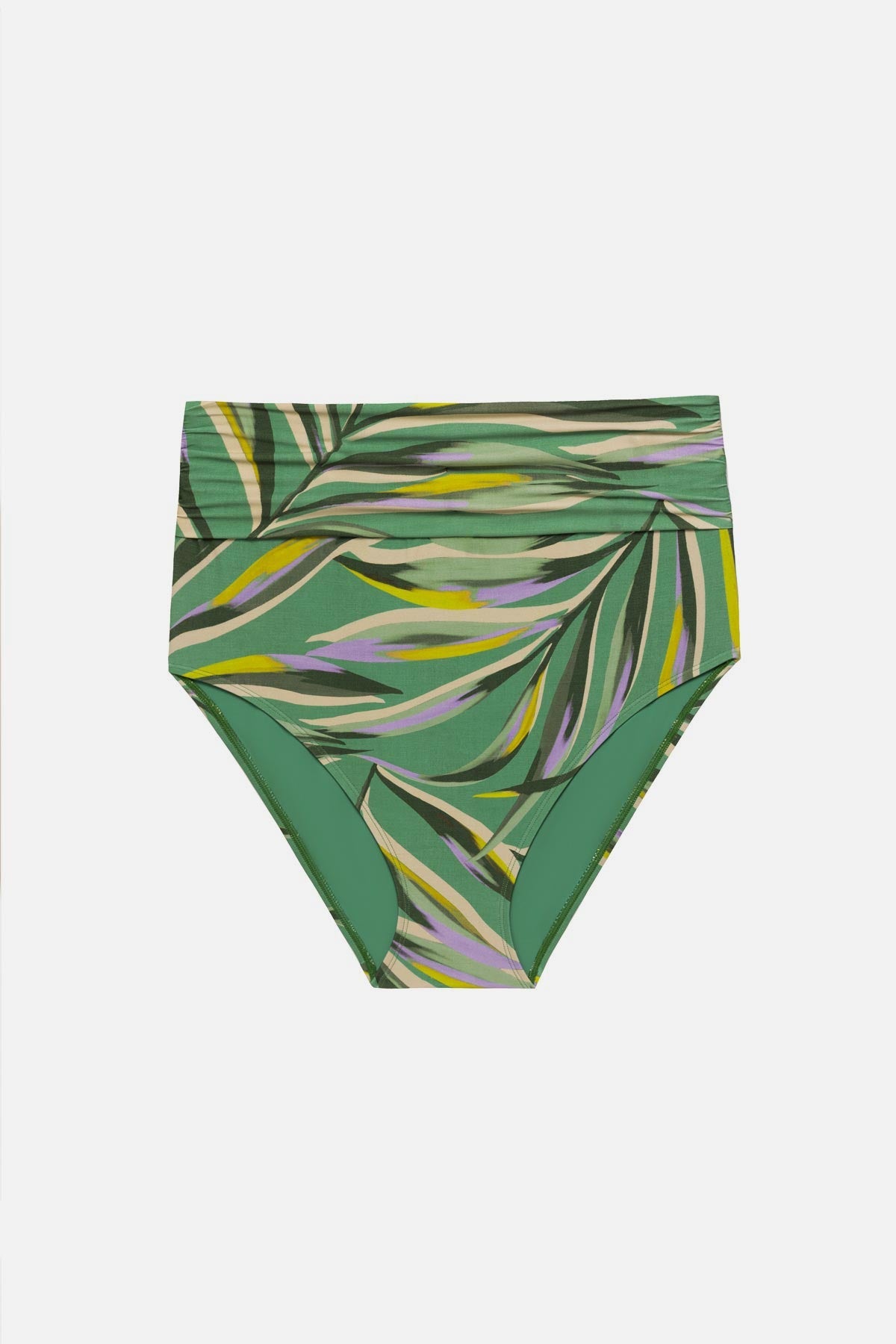 Multicolored leaf printed high waisted swim bottoms