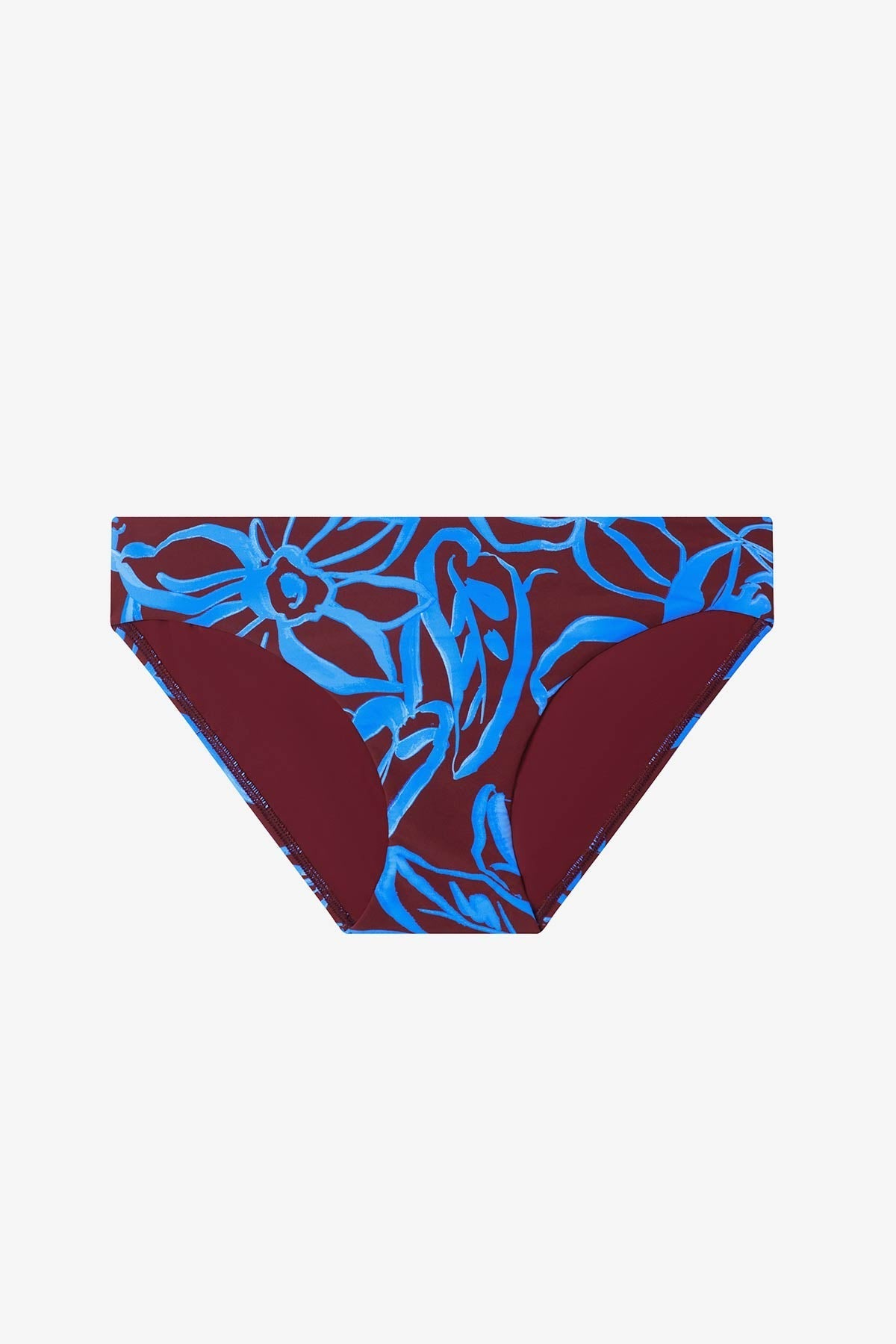 Brown and blue abstract printed swim bottoms