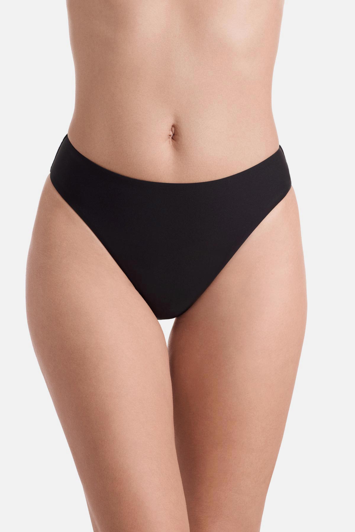 Front view of black swim bottoms