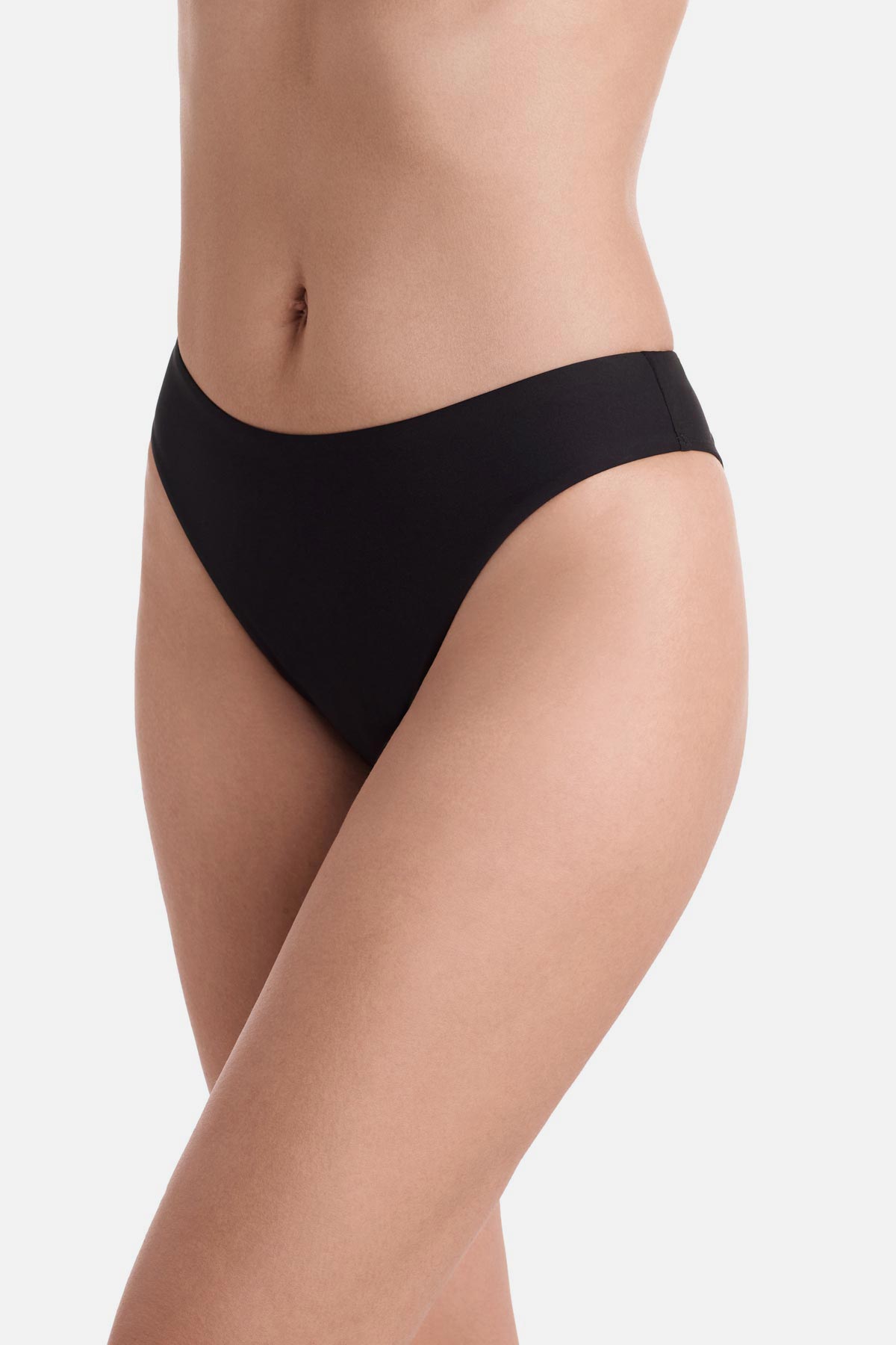 Side view of black swim bottoms