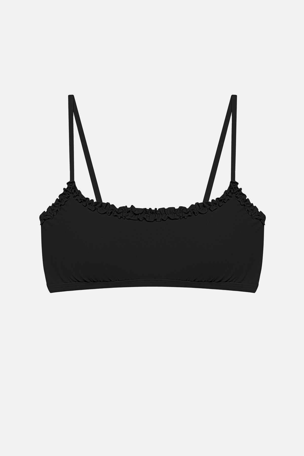 Black bralette swim top with frills
