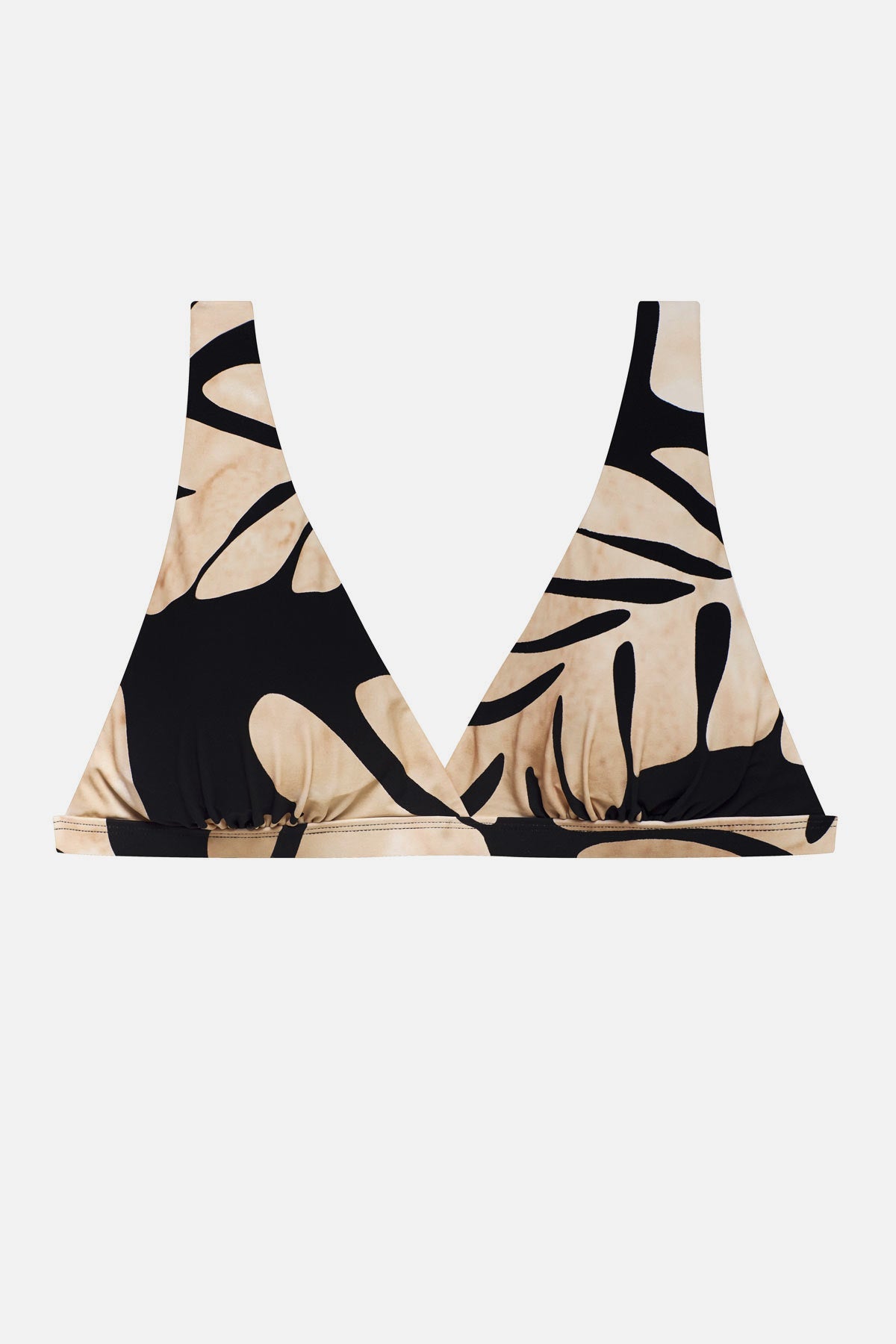 Large black and tan palm leaf printed bikini top