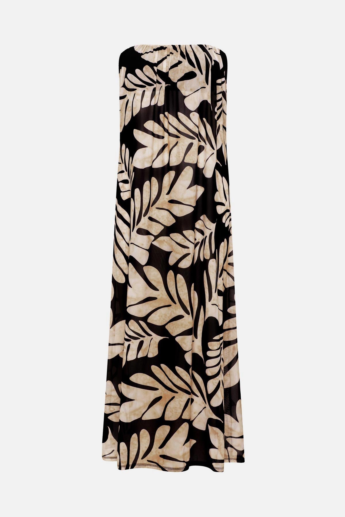 Black and tan palm leaf printed sleeveless swim dress cover up