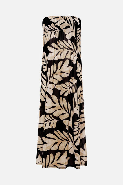 Black and tan palm leaf printed sleeveless swim dress cover up