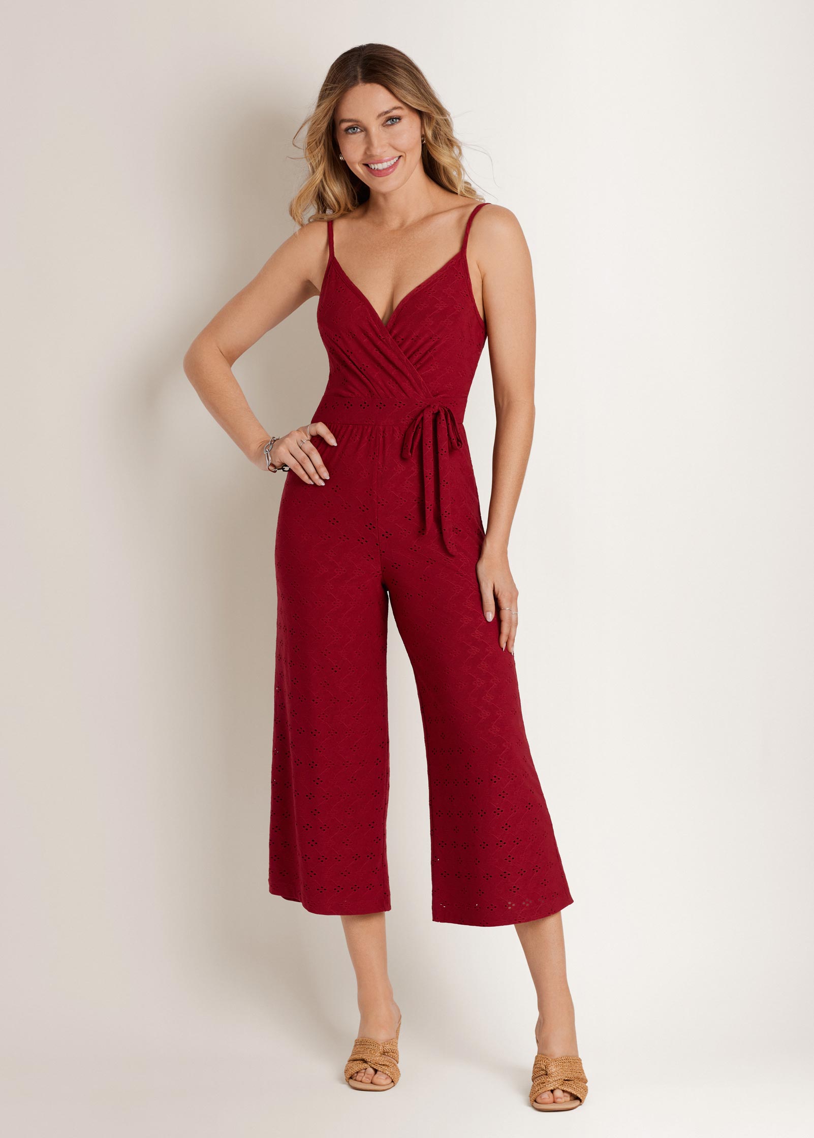 Venus Knit Eyelet Jumpsuit Red – VENUS
