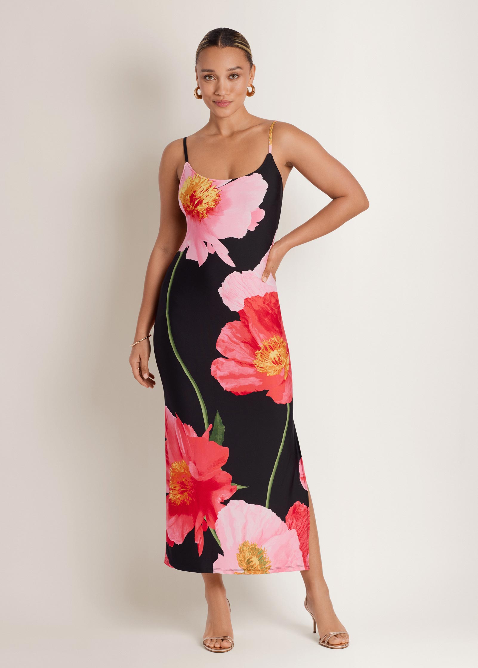 Venus Large Poppies Maxi Dress Black Floral – VENUS