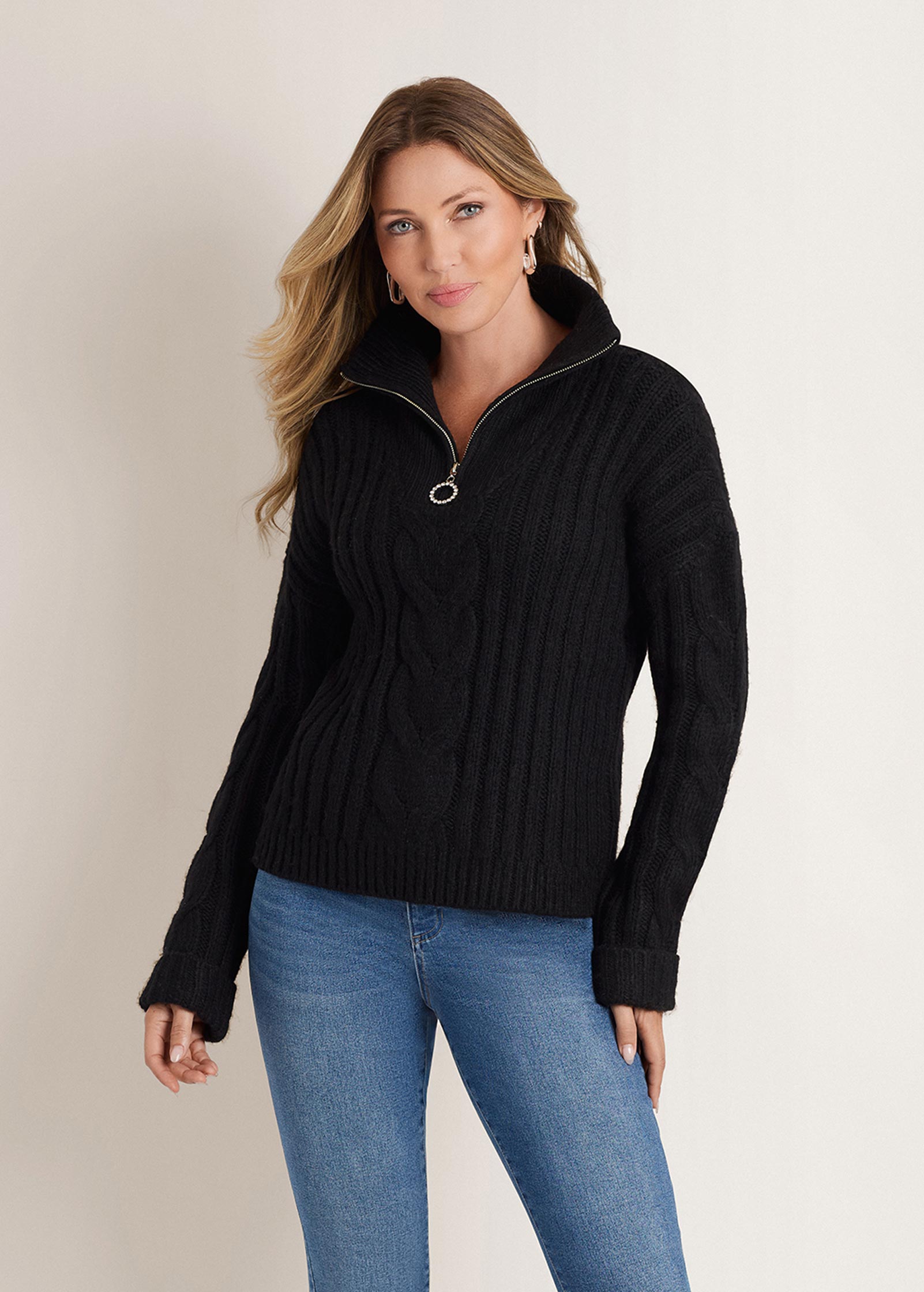 Venus Quarter Zip Sweater Black – VENUS