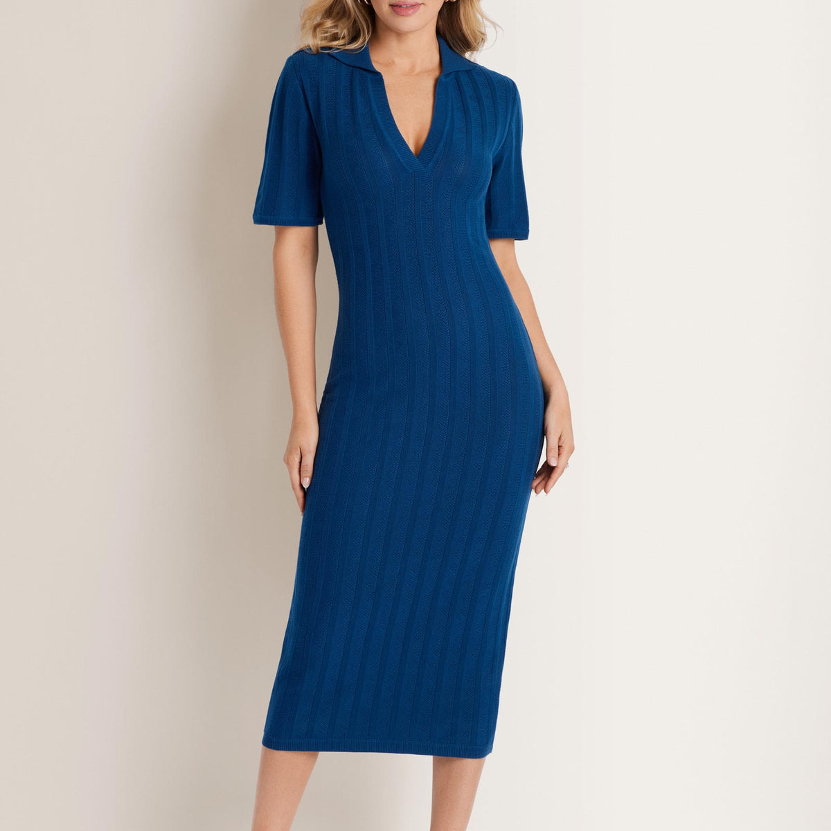 blue sweater dress VENUS Pointelle | Navy Peony Color:Darkgreen Dark Blue One Button designed with comfort and classic top