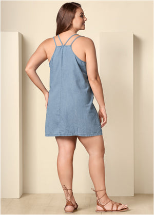 Chambray Mini Dress - Light Wash - thumbnail-10