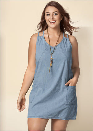 Chambray Mini Dress - Light Wash - thumbnail-8