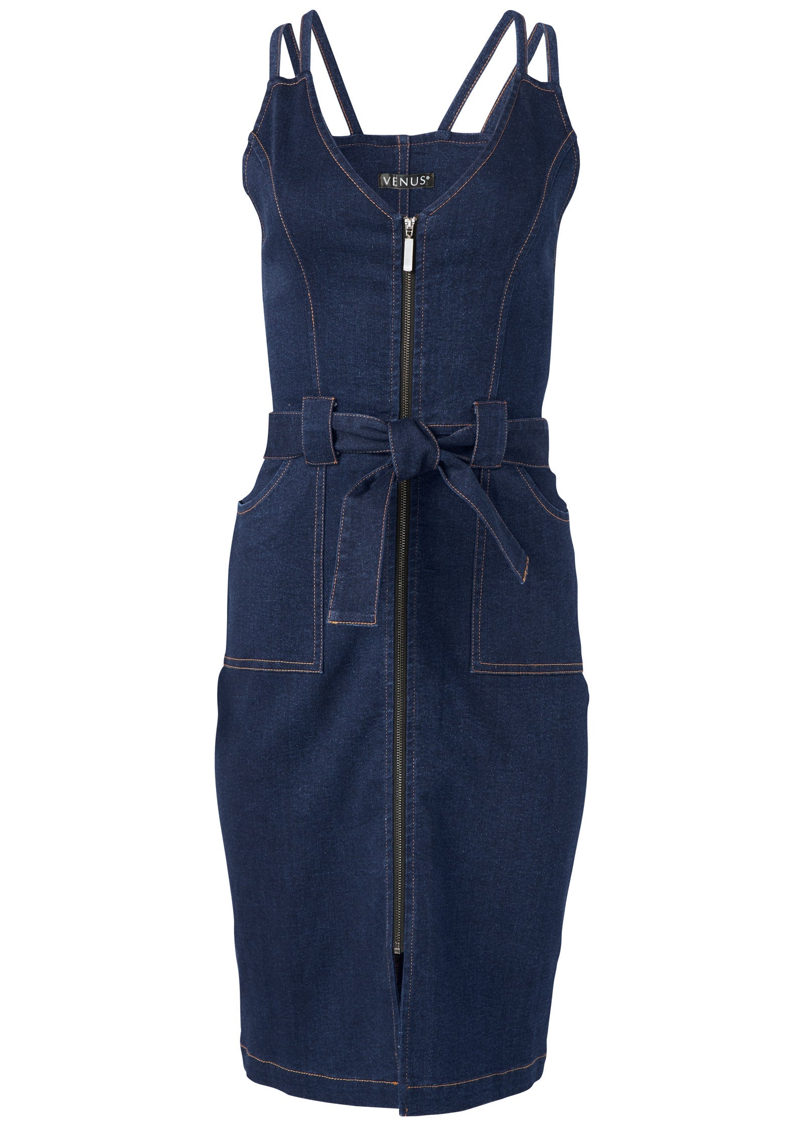 Denim Dress With Zipper - Dark Wash – Venus Fashion