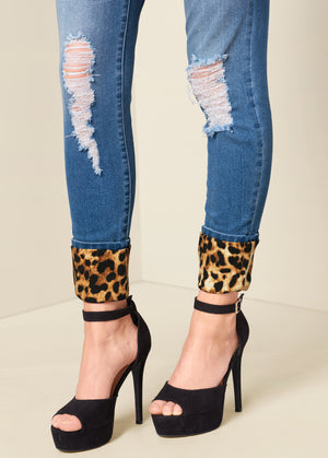 Leopard Cuffed Jeans - Light Wash - thumbnail-6