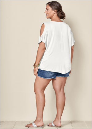 Cold-Shoulder V-Neck Top - White - thumbnail-11