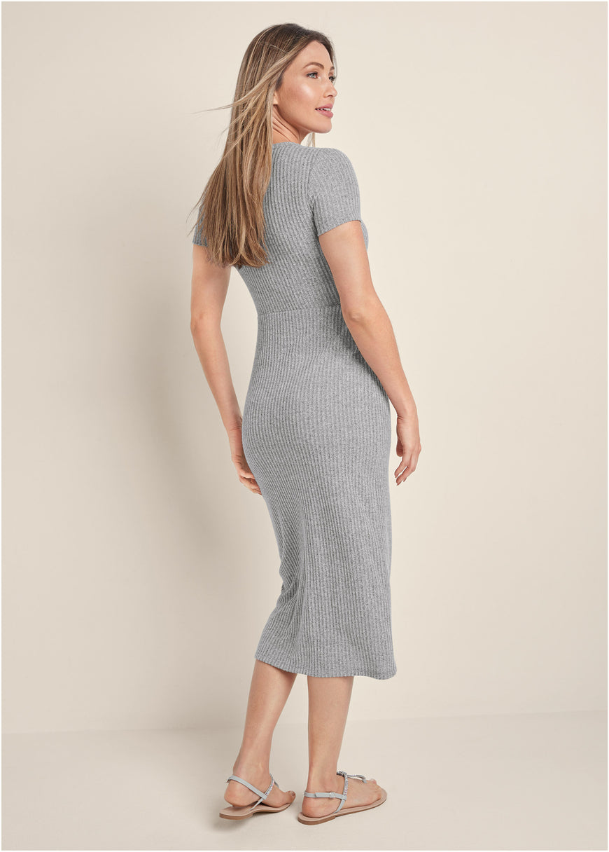 Brushed Knit Lounge Dress - Heather Grey