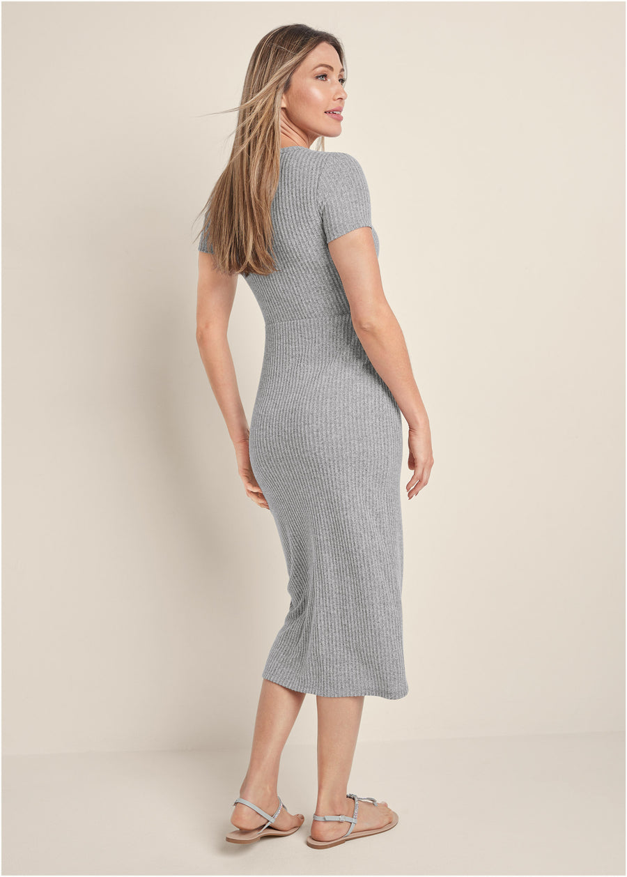Brushed Knit Lounge Dress - Heather Grey