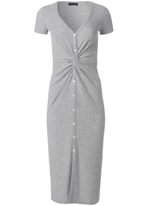 Brushed Knit Lounge Dress - Heather Grey - thumbnail-5