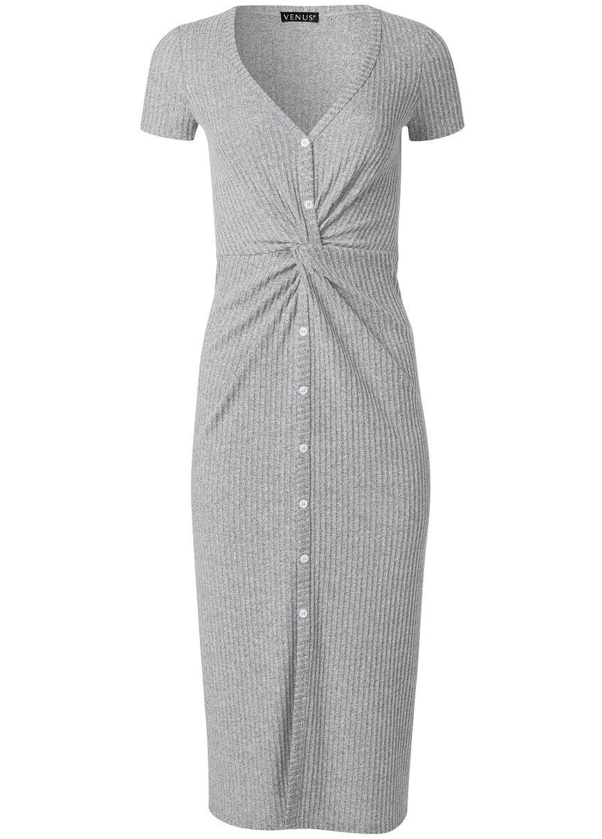 Brushed Knit Lounge Dress - Heather Grey