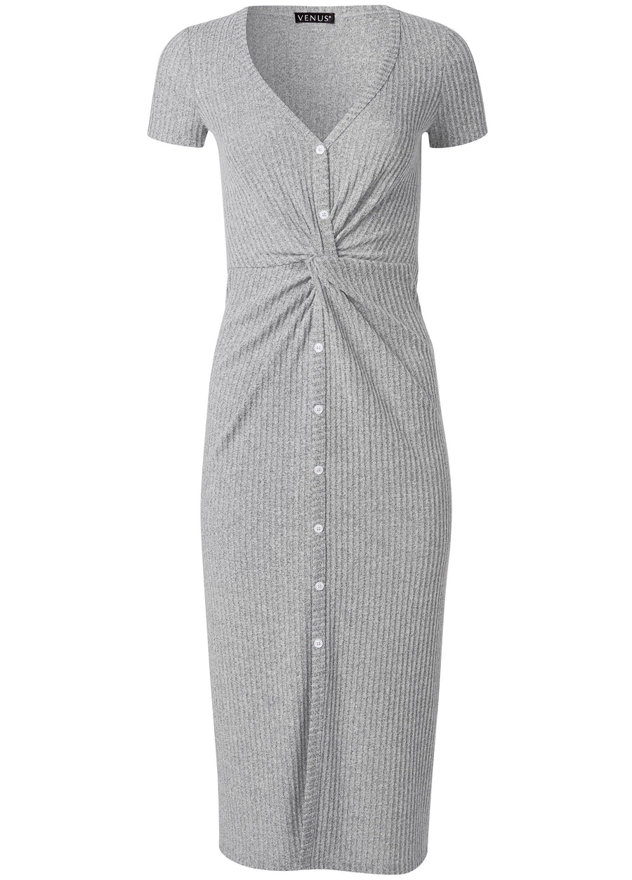 Brushed Knit Lounge Dress - Heather Grey