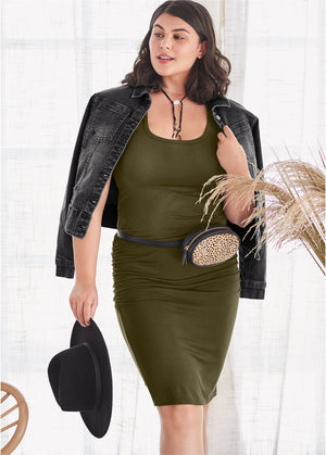 Ruched Tank Dress - Dark Olive - thumbnail-9