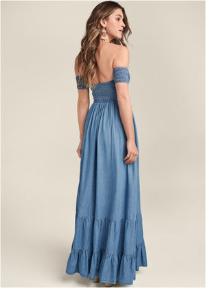 Off-The-Shoulder Maxi Dress - Medium Wash - thumbnail-2