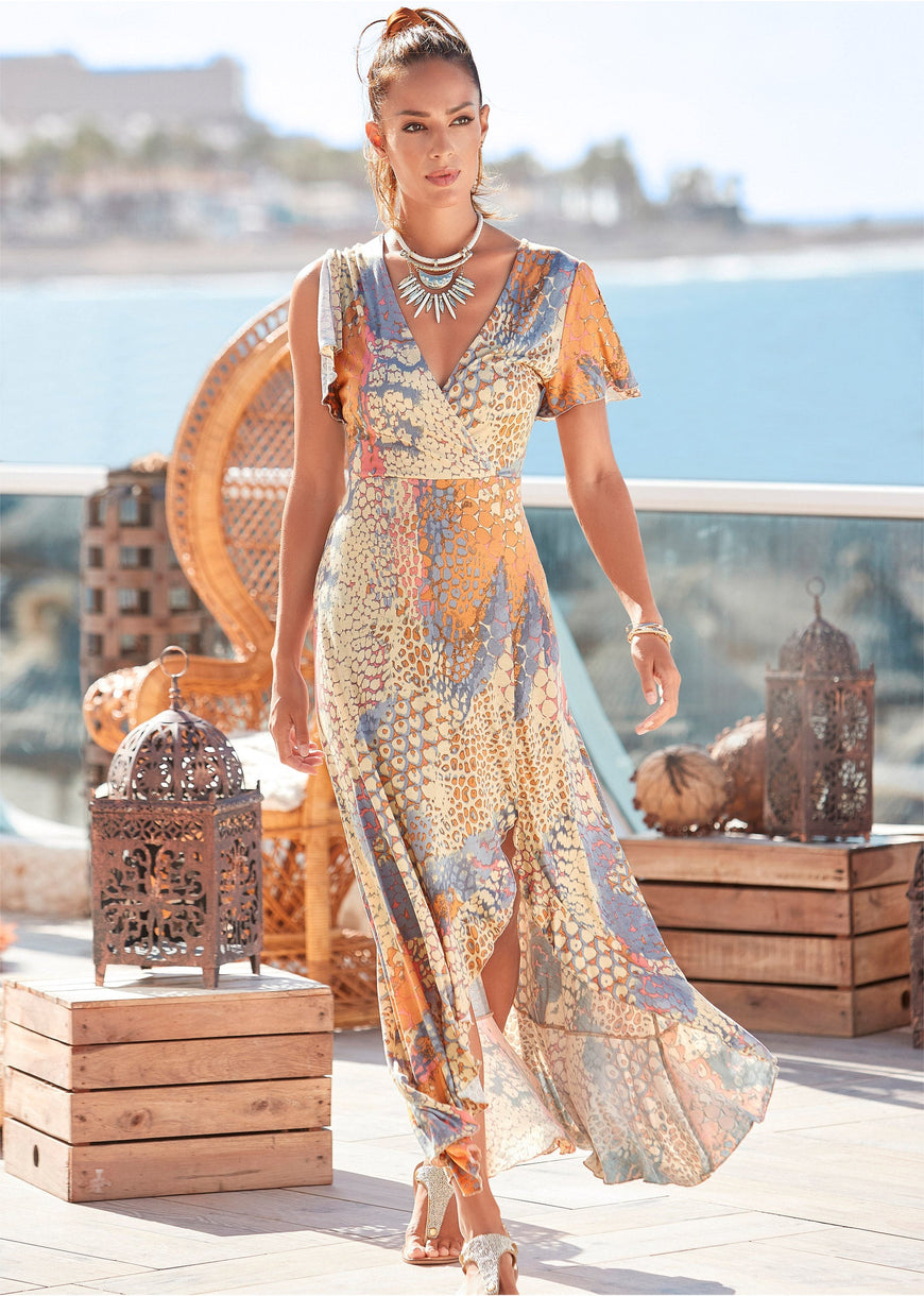 Wrap Maxi Dress Orange Multi – VENUS - Main Image