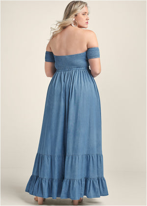 Off-The-Shoulder Maxi Dress - Medium Wash - thumbnail-8