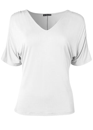 Cold-Shoulder V-Neck Top - White - thumbnail-5