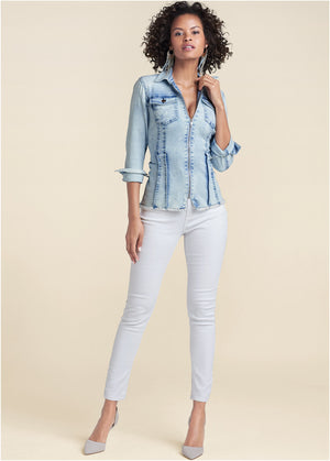 Lace-Up Back Denim Top - Denim Multi - thumbnail-4