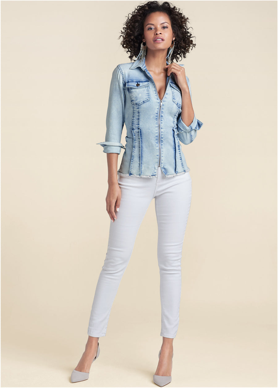 Lace-Up Back Denim Top - Denim Multi