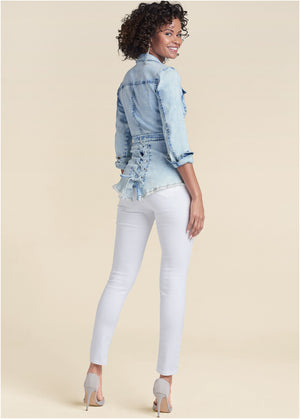 Lace-Up Back Denim Top - Denim Multi - thumbnail-3