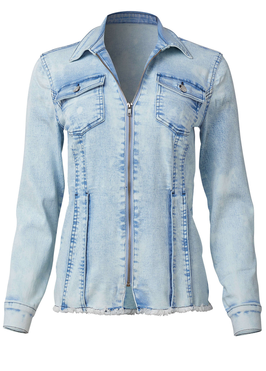 Lace-Up Back Denim Top - Denim Multi