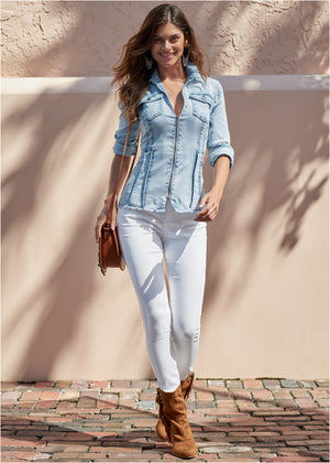 Lace-Up Back Denim Top - Denim Multi - thumbnail-11