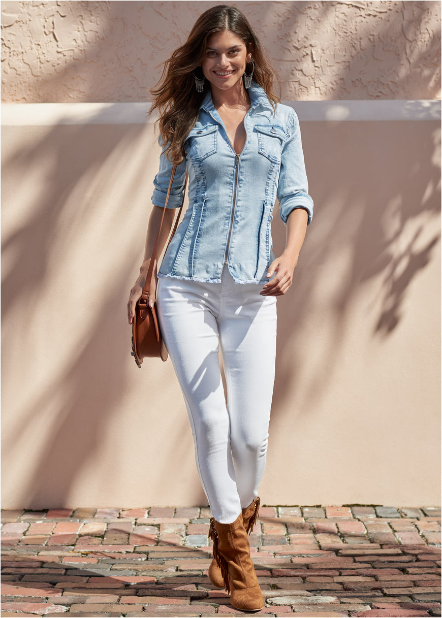 Lace-Up Back Denim Top - Denim Multi