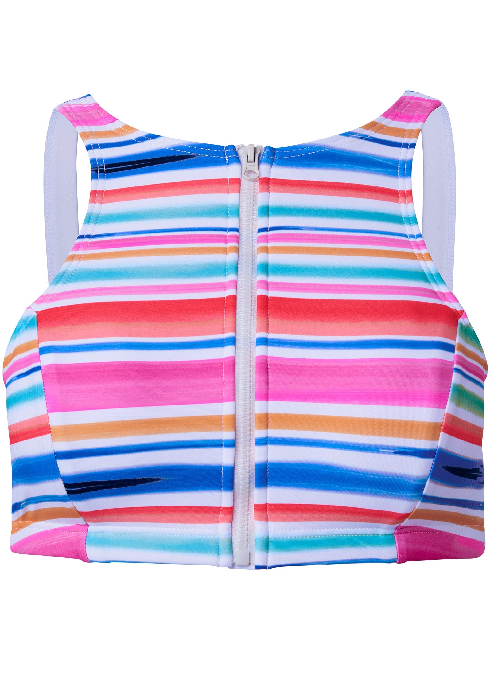 High-Neck Zip-Up Bikini Top - Rainbow Stripes – VENUS
