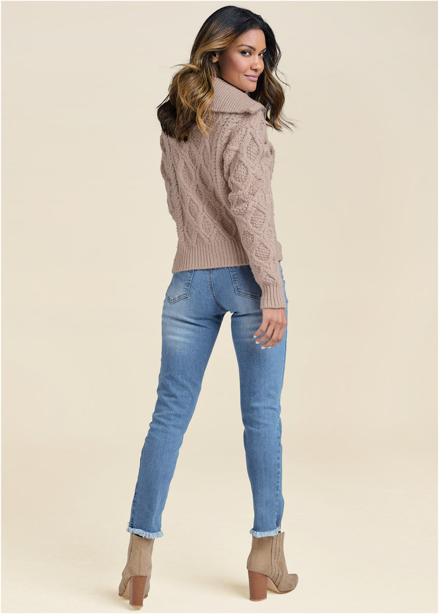 Knit Zip Sweater - Taupe – VENUS Knit Zip Sweater - Taupe – VENUS