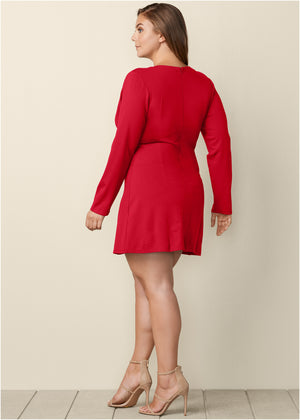 Plunging Embellished Dress - Red - thumbnail-6